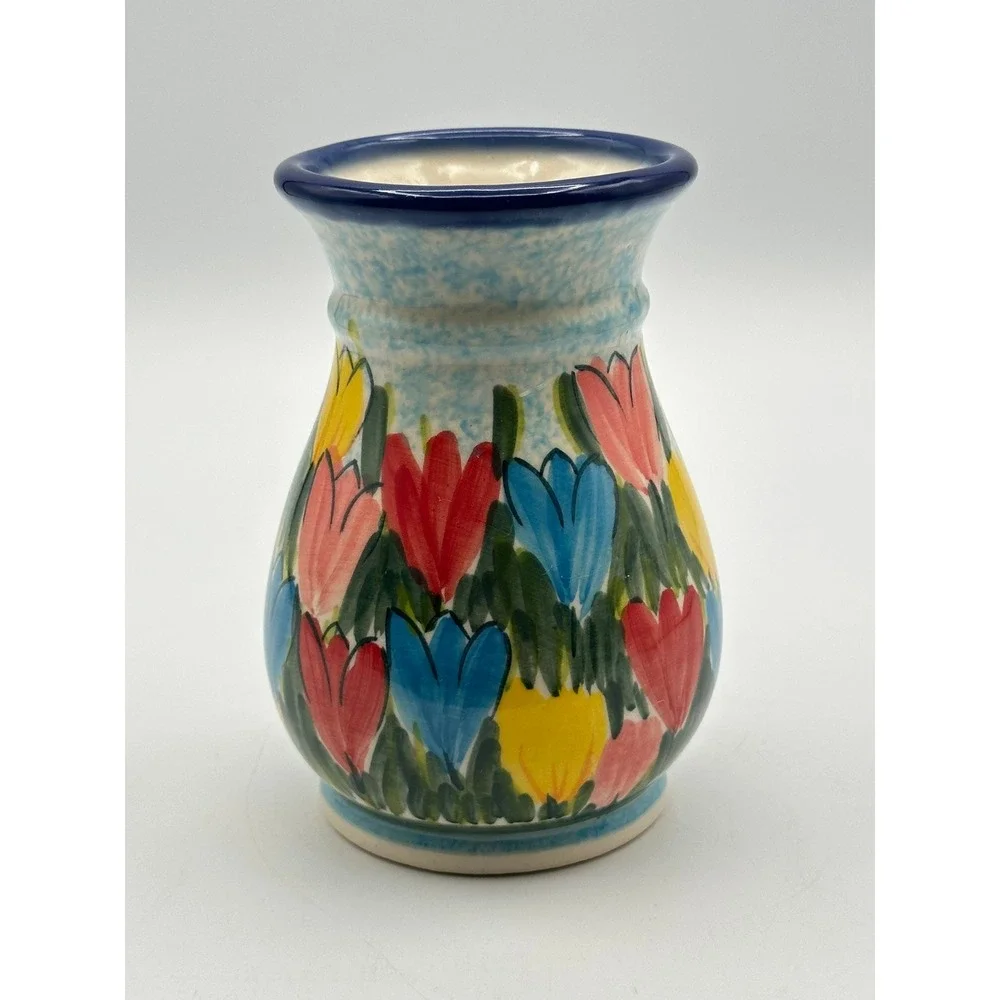 Polish Pottery Artist Signed Unikat Floral Vase 5